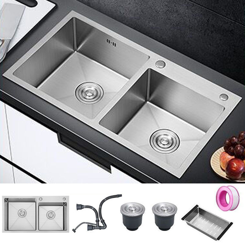Contemporary Style Kitchen Sink Soundproof Detail Kitchen Double Sink with Basket Strainer Sink Only None Clearhalo 'Home Improvement' 'home_improvement' 'home_improvement_kitchen_sinks' 'Kitchen Remodel & Kitchen Fixtures' 'Kitchen Sinks & Faucet Components' 'Kitchen Sinks' 'kitchen_sinks' 7409888