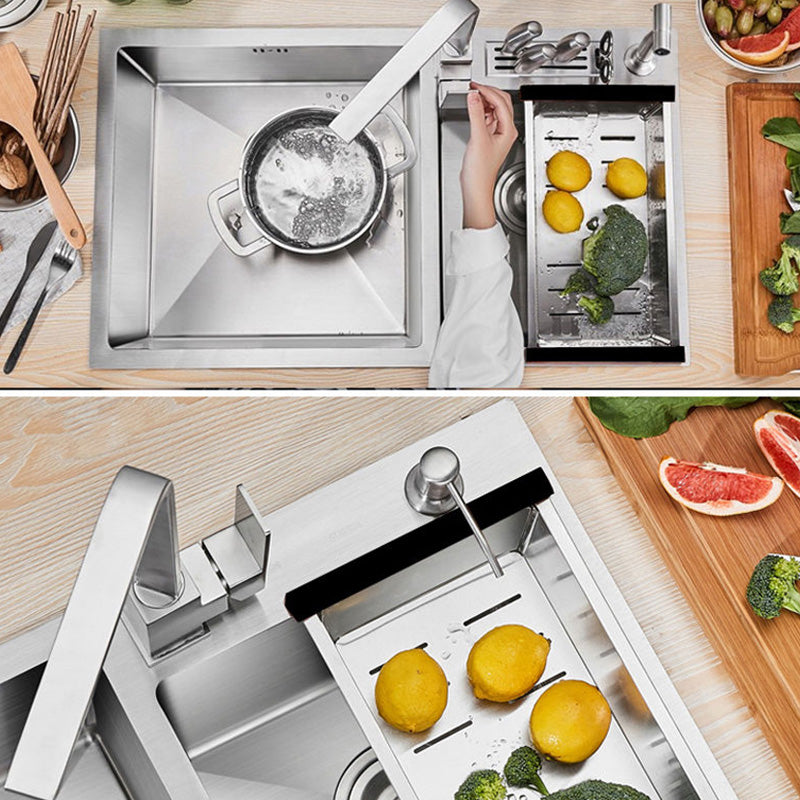 Contemporary Style Kitchen Sink Soundproof Detail Kitchen Double Sink with Basket Strainer Clearhalo 'Home Improvement' 'home_improvement' 'home_improvement_kitchen_sinks' 'Kitchen Remodel & Kitchen Fixtures' 'Kitchen Sinks & Faucet Components' 'Kitchen Sinks' 'kitchen_sinks' 7409890