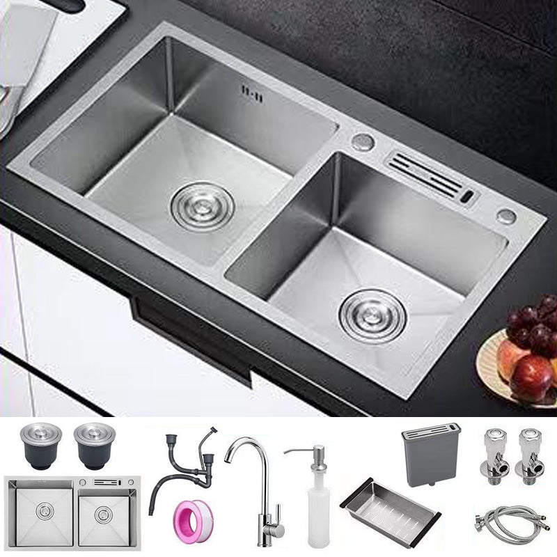 Contemporary Style Kitchen Sink Soundproof Detail Kitchen Sink with Basket Strainer Sink with Faucet Round Faucet Clearhalo 'Home Improvement' 'home_improvement' 'home_improvement_kitchen_sinks' 'Kitchen Remodel & Kitchen Fixtures' 'Kitchen Sinks & Faucet Components' 'Kitchen Sinks' 'kitchen_sinks' 7409909