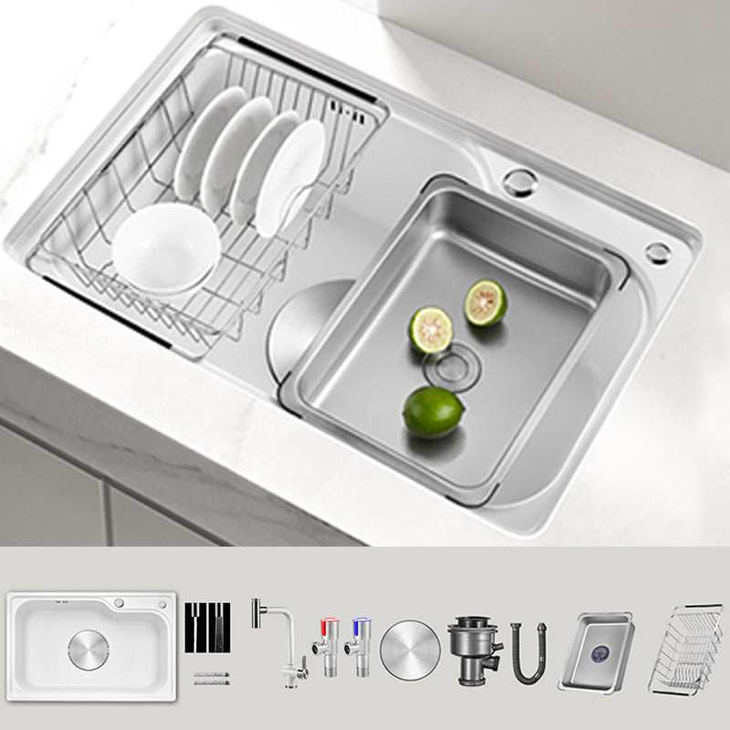 Contemporary Style Kitchen Sink Kitchen Sink with Basket Strainer 30"L x 18"W x 9"H Sink with Faucet Square Pull Out Faucet Clearhalo 'Home Improvement' 'home_improvement' 'home_improvement_kitchen_sinks' 'Kitchen Remodel & Kitchen Fixtures' 'Kitchen Sinks & Faucet Components' 'Kitchen Sinks' 'kitchen_sinks' 7409934