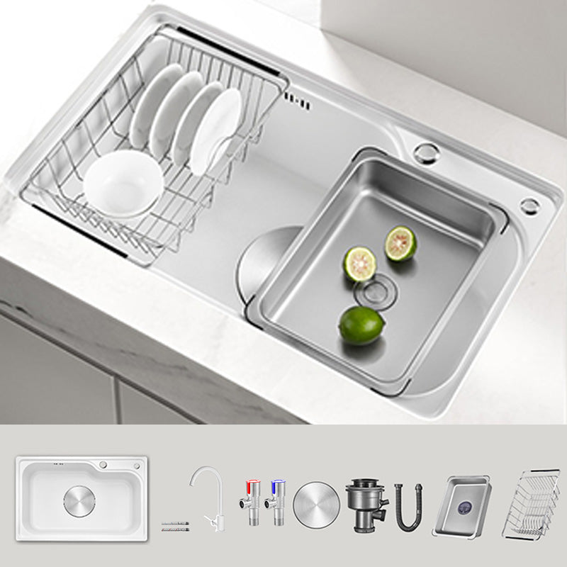 Contemporary Style Kitchen Sink Kitchen Sink with Basket Strainer 26.8"L x 17.3"W x 8.7"H Sink with Faucet Round Faucet Clearhalo 'Home Improvement' 'home_improvement' 'home_improvement_kitchen_sinks' 'Kitchen Remodel & Kitchen Fixtures' 'Kitchen Sinks & Faucet Components' 'Kitchen Sinks' 'kitchen_sinks' 7409941