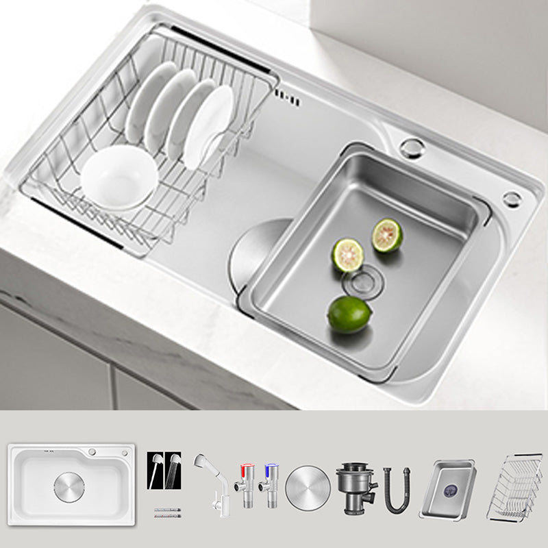 Contemporary Style Kitchen Sink Kitchen Sink with Basket Strainer 26.8"L x 17.3"W x 8.7"H Sink with Faucet Straight Pull-Out Faucet Clearhalo 'Home Improvement' 'home_improvement' 'home_improvement_kitchen_sinks' 'Kitchen Remodel & Kitchen Fixtures' 'Kitchen Sinks & Faucet Components' 'Kitchen Sinks' 'kitchen_sinks' 7409943