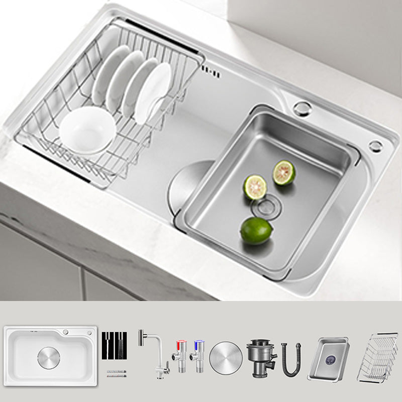 Contemporary Style Kitchen Sink Kitchen Sink with Basket Strainer 26.8"L x 17.3"W x 8.7"H Sink with Faucet Square Pull Out Faucet Clearhalo 'Home Improvement' 'home_improvement' 'home_improvement_kitchen_sinks' 'Kitchen Remodel & Kitchen Fixtures' 'Kitchen Sinks & Faucet Components' 'Kitchen Sinks' 'kitchen_sinks' 7409945