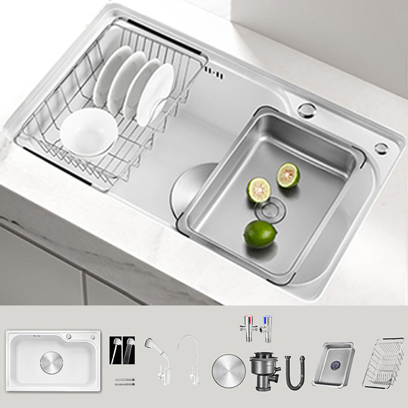 Contemporary Style Kitchen Sink Kitchen Sink with Basket Strainer 26.8"L x 17.3"W x 8.7"H Sink with Faucet Pipe Pull Faucet & Water Purify Faucet Clearhalo 'Home Improvement' 'home_improvement' 'home_improvement_kitchen_sinks' 'Kitchen Remodel & Kitchen Fixtures' 'Kitchen Sinks & Faucet Components' 'Kitchen Sinks' 'kitchen_sinks' 7409947