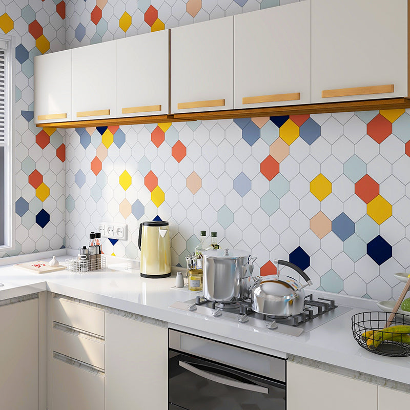 Modern Peel and Stick Backsplash Wall Tile Plastic Wallpaper for Kitchen Backsplash White-Yellow Clearhalo 'Flooring 'Home Improvement' 'home_improvement' 'home_improvement_peel_stick_blacksplash' 'Peel & Stick Backsplash Tile' 'peel_stick_blacksplash' 'Walls & Ceilings' Walls and Ceiling' 7409990