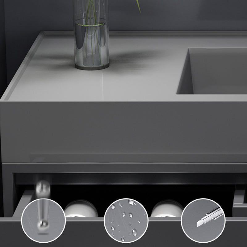 Grey Single Sink Vanity Wood Frame Mirror Rectangular Glam Faucet Vanity with 2 Drawers Clearhalo 'Bathroom Remodel & Bathroom Fixtures' 'Bathroom Vanities' 'bathroom_vanities' 'Home Improvement' 'home_improvement' 'home_improvement_bathroom_vanities' 7410010