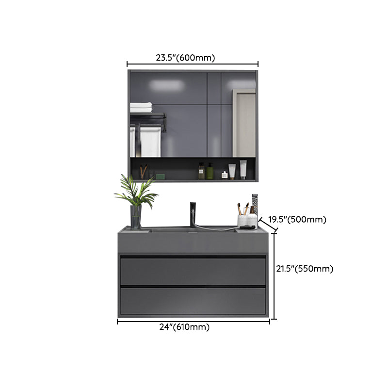 Grey Single Sink Vanity Wood Frame Mirror Rectangular Glam Faucet Vanity with 2 Drawers Clearhalo 'Bathroom Remodel & Bathroom Fixtures' 'Bathroom Vanities' 'bathroom_vanities' 'Home Improvement' 'home_improvement' 'home_improvement_bathroom_vanities' 7410037