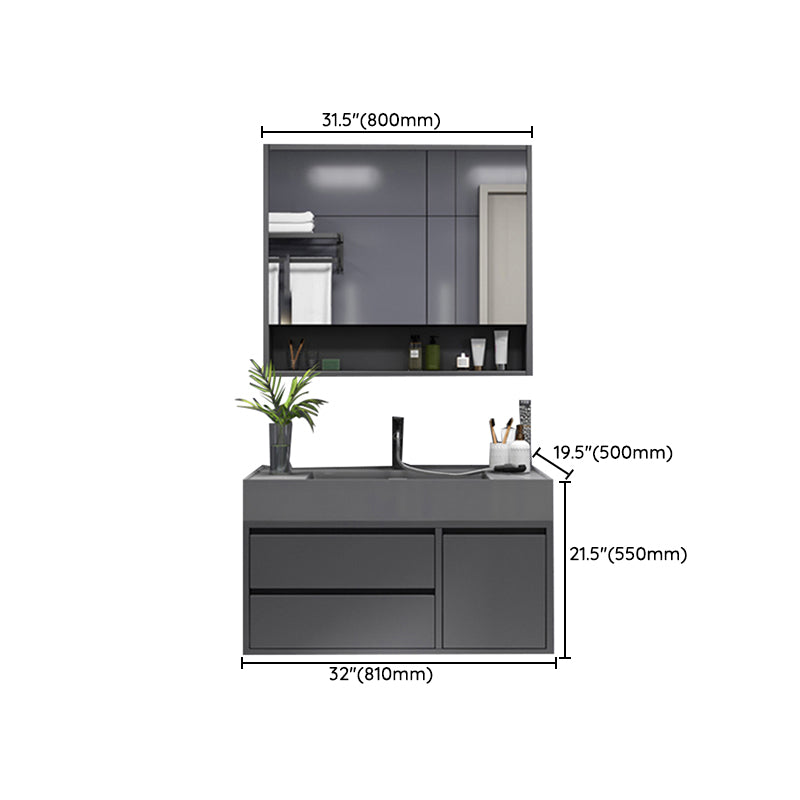 Grey Single Sink Vanity Wood Frame Mirror Rectangular Glam Faucet Vanity with 2 Drawers Clearhalo 'Bathroom Remodel & Bathroom Fixtures' 'Bathroom Vanities' 'bathroom_vanities' 'Home Improvement' 'home_improvement' 'home_improvement_bathroom_vanities' 7410039