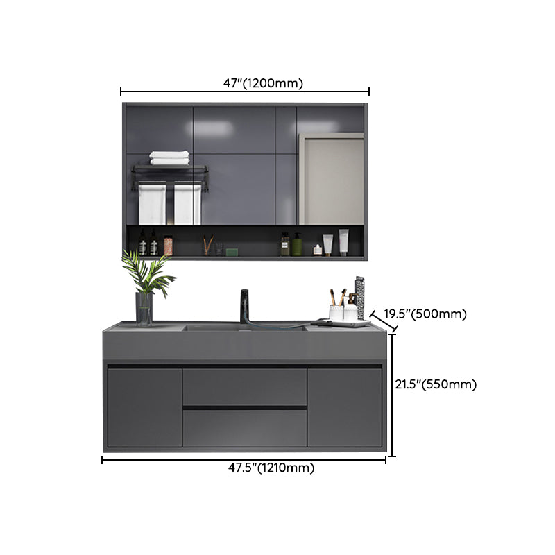 Grey Single Sink Vanity Wood Frame Mirror Rectangular Glam Faucet Vanity with 2 Drawers Clearhalo 'Bathroom Remodel & Bathroom Fixtures' 'Bathroom Vanities' 'bathroom_vanities' 'Home Improvement' 'home_improvement' 'home_improvement_bathroom_vanities' 7410042