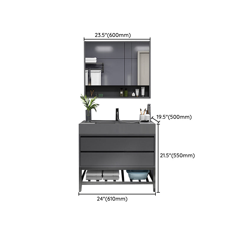 Grey Single Sink Vanity Wood Frame Mirror Rectangular Glam Faucet Vanity with 2 Drawers Clearhalo 'Bathroom Remodel & Bathroom Fixtures' 'Bathroom Vanities' 'bathroom_vanities' 'Home Improvement' 'home_improvement' 'home_improvement_bathroom_vanities' 7410043