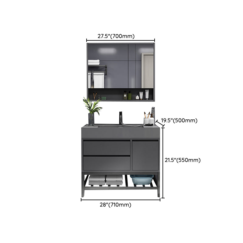 Grey Single Sink Vanity Wood Frame Mirror Rectangular Glam Faucet Vanity with 2 Drawers Clearhalo 'Bathroom Remodel & Bathroom Fixtures' 'Bathroom Vanities' 'bathroom_vanities' 'Home Improvement' 'home_improvement' 'home_improvement_bathroom_vanities' 7410044