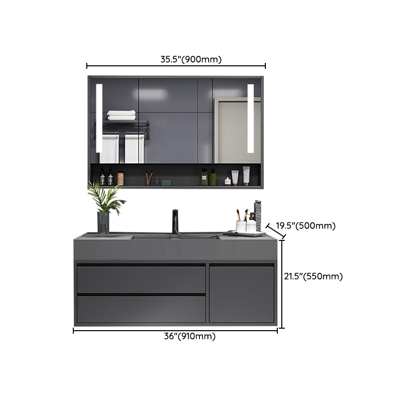 Grey Single Sink Vanity Wood Frame Mirror Rectangular Glam Faucet Vanity with 2 Drawers Clearhalo 'Bathroom Remodel & Bathroom Fixtures' 'Bathroom Vanities' 'bathroom_vanities' 'Home Improvement' 'home_improvement' 'home_improvement_bathroom_vanities' 7410052