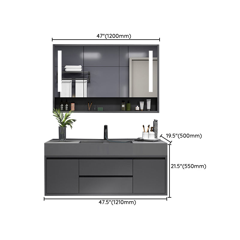 Grey Single Sink Vanity Wood Frame Mirror Rectangular Glam Faucet Vanity with 2 Drawers Clearhalo 'Bathroom Remodel & Bathroom Fixtures' 'Bathroom Vanities' 'bathroom_vanities' 'Home Improvement' 'home_improvement' 'home_improvement_bathroom_vanities' 7410054