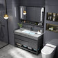 Mirror Vanity Grey Wood Frame Glam 2 Drawers Single Sink Rectangular Vanity with Faucet Clearhalo 'Bathroom Remodel & Bathroom Fixtures' 'Bathroom Vanities' 'bathroom_vanities' 'Home Improvement' 'home_improvement' 'home_improvement_bathroom_vanities' 7410064