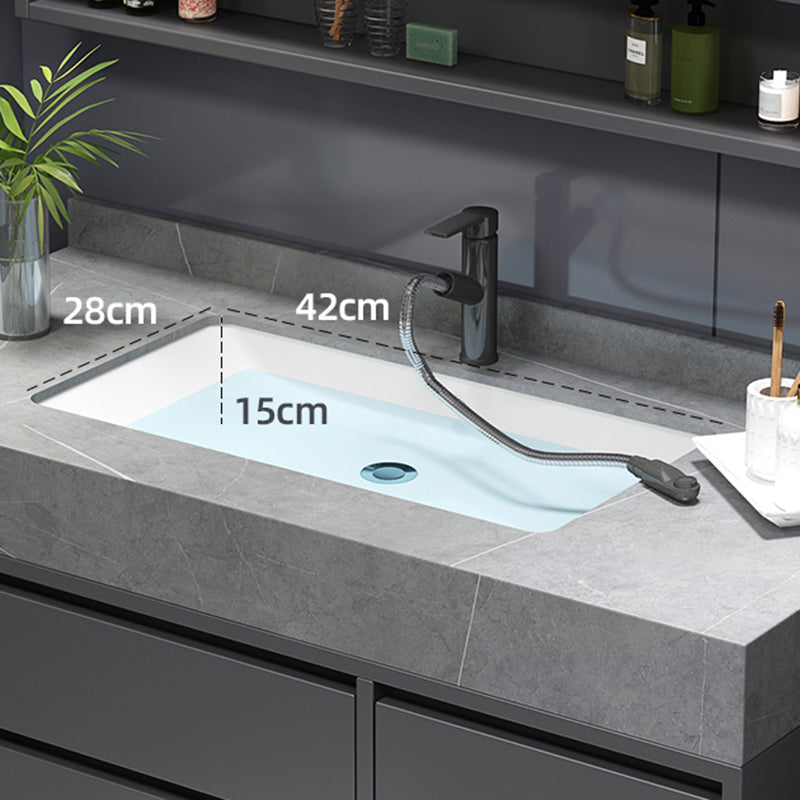 Mirror Vanity Grey Wood Frame Glam 2 Drawers Single Sink Rectangular Vanity with Faucet Clearhalo 'Bathroom Remodel & Bathroom Fixtures' 'Bathroom Vanities' 'bathroom_vanities' 'Home Improvement' 'home_improvement' 'home_improvement_bathroom_vanities' 7410077