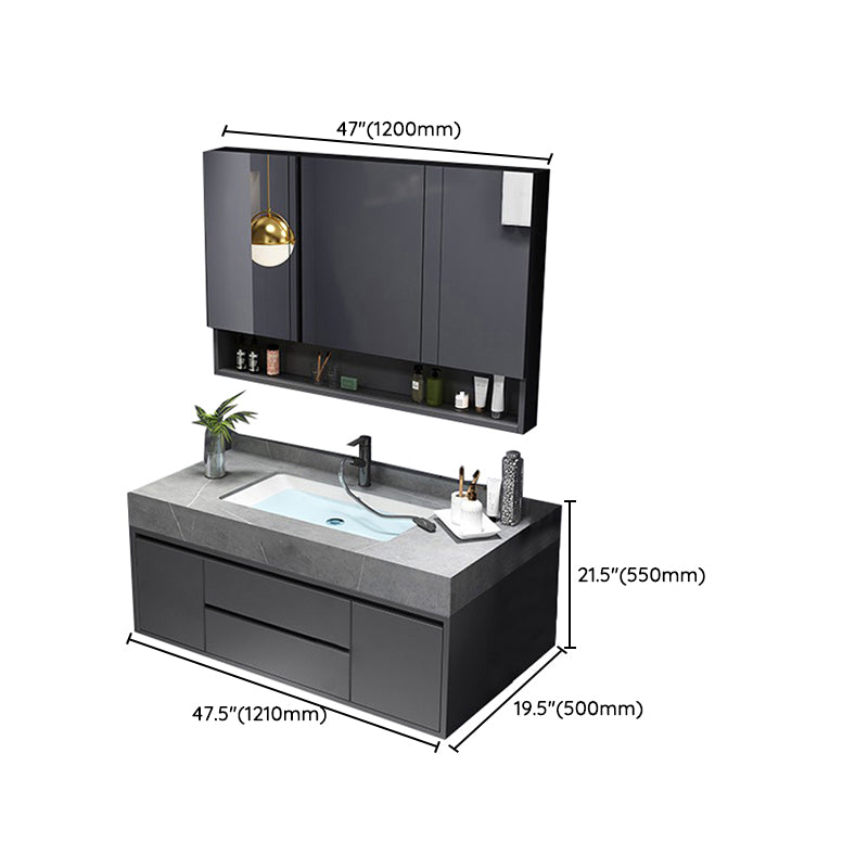 Mirror Vanity Grey Wood Frame Glam 2 Drawers Single Sink Rectangular Vanity with Faucet Clearhalo 'Bathroom Remodel & Bathroom Fixtures' 'Bathroom Vanities' 'bathroom_vanities' 'Home Improvement' 'home_improvement' 'home_improvement_bathroom_vanities' 7410100