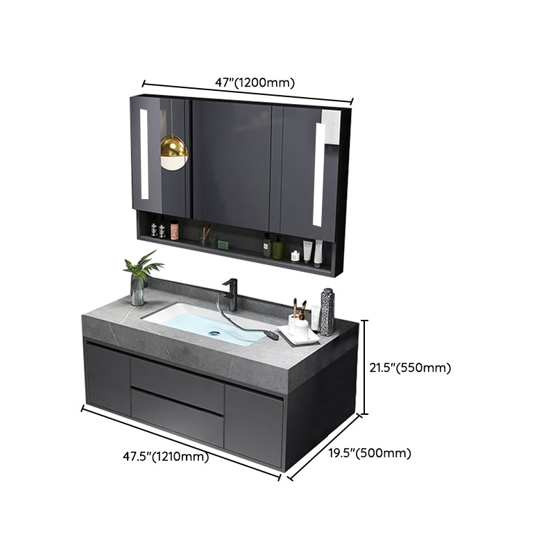 Mirror Vanity Grey Wood Frame Glam 2 Drawers Single Sink Rectangular Vanity with Faucet Clearhalo 'Bathroom Remodel & Bathroom Fixtures' 'Bathroom Vanities' 'bathroom_vanities' 'Home Improvement' 'home_improvement' 'home_improvement_bathroom_vanities' 7410112