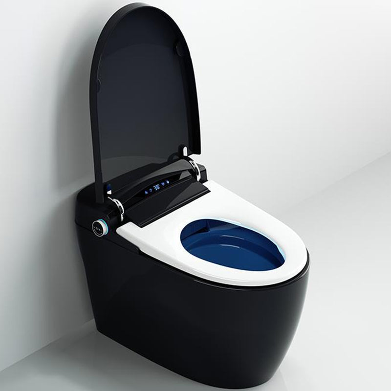 Contemporary Siphon Jet Flush Toilet Heated Seat Included Toilet Bowl for Bathroom Black Automatic Flip (Automatic Version) 16" Clearhalo 'Bathroom Remodel & Bathroom Fixtures' 'Home Improvement' 'home_improvement' 'home_improvement_toilets' 'Toilets & Bidets' 'Toilets' 7411551