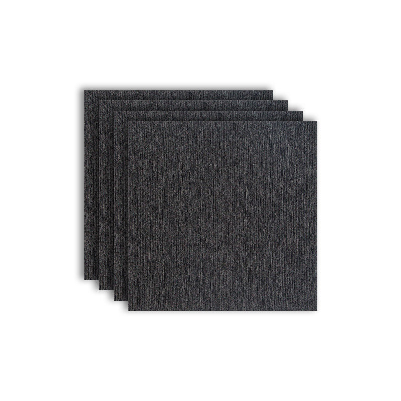 Modern Carpet Tiles Level Loop Self Adhesive Stain Resistant Carpet Tile Black 4-Piece Set Clearhalo 'Carpet Tiles & Carpet Squares' 'carpet_tiles_carpet_squares' 'Flooring 'Home Improvement' 'home_improvement' 'home_improvement_carpet_tiles_carpet_squares' Walls and Ceiling' 7412475