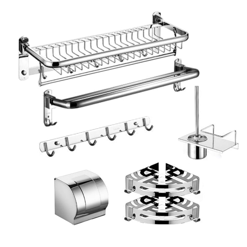 Minimalistic Bathroom Accessory Kit Paper Holder Towel Bar Stainless Steel Bathroom Set 7-Piece Set (Triangle Bath Shelf) Clearhalo 'Bathroom Hardware Sets' 'Bathroom Hardware' 'Bathroom Remodel & Bathroom Fixtures' 'bathroom_hardware_sets' 'Home Improvement' 'home_improvement' 'home_improvement_bathroom_hardware_sets' 7413260