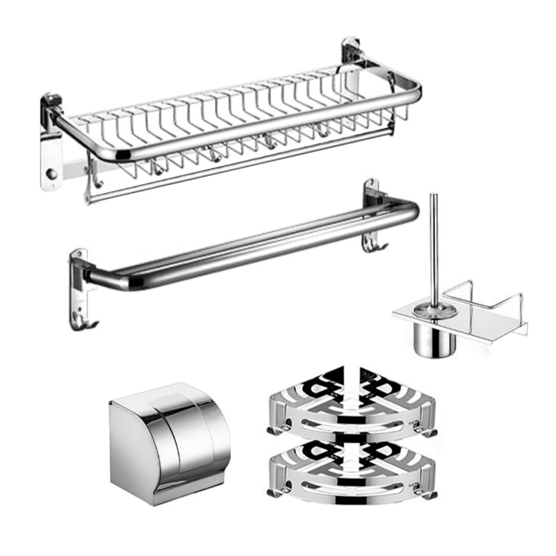 Minimalistic Bathroom Accessory Kit Paper Holder Towel Bar Stainless Steel Bathroom Set 6-Piece Set (Toilet Brush) Clearhalo 'Bathroom Hardware Sets' 'Bathroom Hardware' 'Bathroom Remodel & Bathroom Fixtures' 'bathroom_hardware_sets' 'Home Improvement' 'home_improvement' 'home_improvement_bathroom_hardware_sets' 7413263