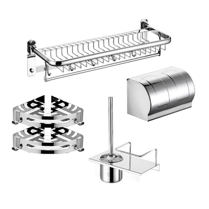Minimalistic Bathroom Accessory Kit Paper Holder Towel Bar Stainless Steel Bathroom Set 5-Piece Set (Toilet Brush) Clearhalo 'Bathroom Hardware Sets' 'Bathroom Hardware' 'Bathroom Remodel & Bathroom Fixtures' 'bathroom_hardware_sets' 'Home Improvement' 'home_improvement' 'home_improvement_bathroom_hardware_sets' 7413265