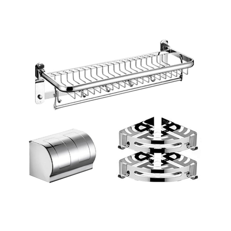 Minimalistic Bathroom Accessory Kit Paper Holder Towel Bar Stainless Steel Bathroom Set 4-Piece Set (Tissue Box) Clearhalo 'Bathroom Hardware Sets' 'Bathroom Hardware' 'Bathroom Remodel & Bathroom Fixtures' 'bathroom_hardware_sets' 'Home Improvement' 'home_improvement' 'home_improvement_bathroom_hardware_sets' 7413276