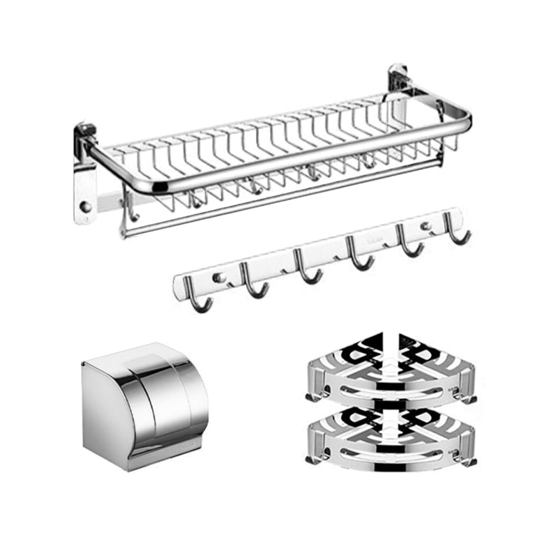 Minimalistic Bathroom Accessory Kit Paper Holder Towel Bar Stainless Steel Bathroom Set 5-Piece Set (Row Hook) Clearhalo 'Bathroom Hardware Sets' 'Bathroom Hardware' 'Bathroom Remodel & Bathroom Fixtures' 'bathroom_hardware_sets' 'Home Improvement' 'home_improvement' 'home_improvement_bathroom_hardware_sets' 7413279
