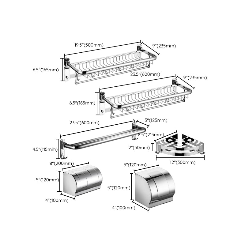 Minimalistic Bathroom Accessory Kit Paper Holder Towel Bar Stainless Steel Bathroom Set Clearhalo 'Bathroom Hardware Sets' 'Bathroom Hardware' 'Bathroom Remodel & Bathroom Fixtures' 'bathroom_hardware_sets' 'Home Improvement' 'home_improvement' 'home_improvement_bathroom_hardware_sets' 7413281