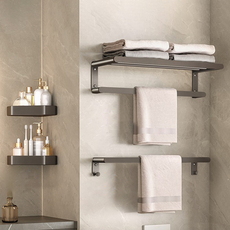 Contemporary Bathroom Accessory As Individual Or As a Set in Grey 4-Piece Set (Towel Bar) Clearhalo 'Bathroom Hardware Sets' 'Bathroom Hardware' 'Bathroom Remodel & Bathroom Fixtures' 'bathroom_hardware_sets' 'Home Improvement' 'home_improvement' 'home_improvement_bathroom_hardware_sets' 7415288
