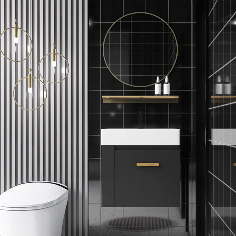 Single Sink Black Vanity Modern Wall Mount Ceramic Sink Vanity Clearhalo 'Bathroom Remodel & Bathroom Fixtures' 'Bathroom Vanities' 'bathroom_vanities' 'Home Improvement' 'home_improvement' 'home_improvement_bathroom_vanities' 7416228