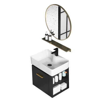 Single Sink Black Vanity Modern Wall Mount Ceramic Sink Vanity Vanity & Faucet & Mirrors 19"L x 15"W x 20"H
