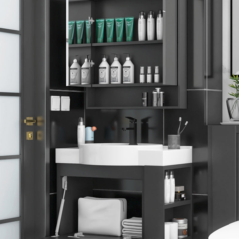 Single Sink Black Vanity Modern Wall Mount Ceramic Sink Vanity Clearhalo 'Bathroom Remodel & Bathroom Fixtures' 'Bathroom Vanities' 'bathroom_vanities' 'Home Improvement' 'home_improvement' 'home_improvement_bathroom_vanities' 7416231