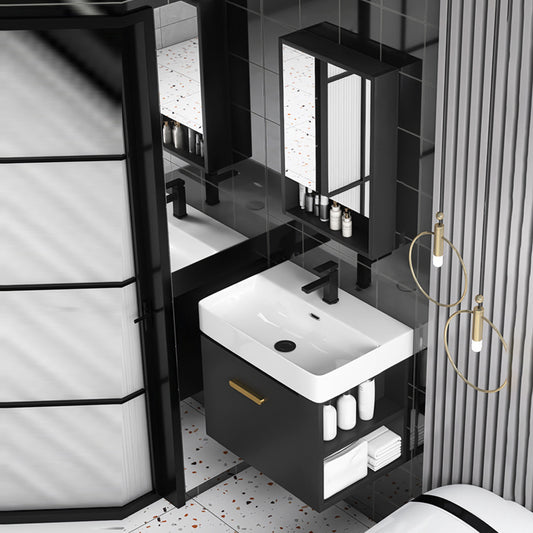 Single Sink Black Vanity Modern Wall Mount Ceramic Sink Vanity Clearhalo 'Bathroom Remodel & Bathroom Fixtures' 'Bathroom Vanities' 'bathroom_vanities' 'Home Improvement' 'home_improvement' 'home_improvement_bathroom_vanities' 7416233