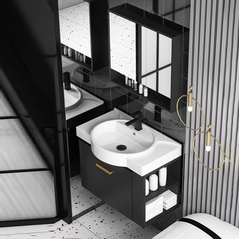 Single Sink Black Vanity Modern Wall Mount Ceramic Sink Vanity Clearhalo 'Bathroom Remodel & Bathroom Fixtures' 'Bathroom Vanities' 'bathroom_vanities' 'Home Improvement' 'home_improvement' 'home_improvement_bathroom_vanities' 7416235