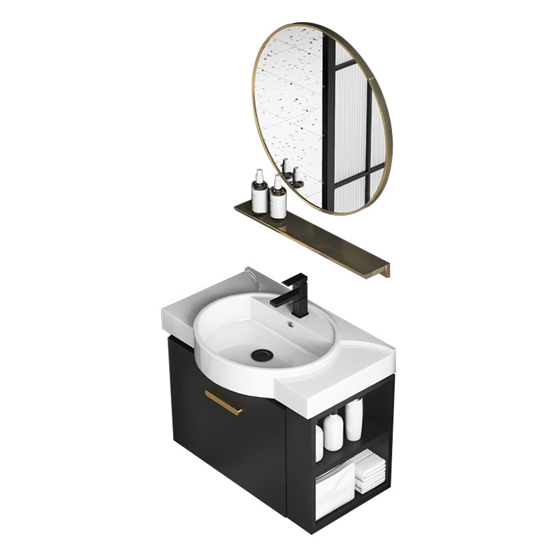 Single Sink Black Vanity Modern Wall Mount Ceramic Sink Vanity Vanity & Faucet & Mirrors Clearhalo 'Bathroom Remodel & Bathroom Fixtures' 'Bathroom Vanities' 'bathroom_vanities' 'Home Improvement' 'home_improvement' 'home_improvement_bathroom_vanities' 7416237