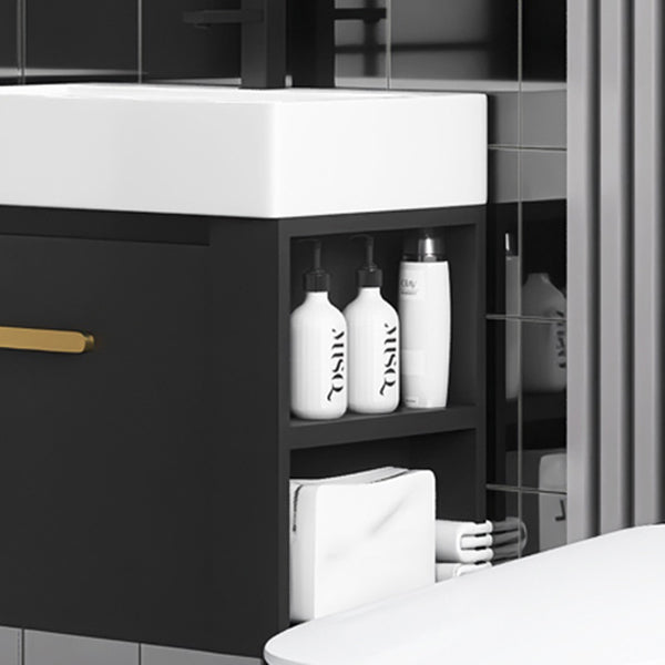 Single Sink Black Vanity Modern Wall Mount Ceramic Sink Vanity Clearhalo 'Bathroom Remodel & Bathroom Fixtures' 'Bathroom Vanities' 'bathroom_vanities' 'Home Improvement' 'home_improvement' 'home_improvement_bathroom_vanities' 7416239