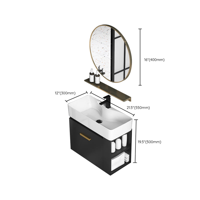 Single Sink Black Vanity Modern Wall Mount Ceramic Sink Vanity Clearhalo 'Bathroom Remodel & Bathroom Fixtures' 'Bathroom Vanities' 'bathroom_vanities' 'Home Improvement' 'home_improvement' 'home_improvement_bathroom_vanities' 7416248