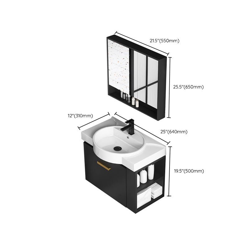Single Sink Black Vanity Modern Wall Mount Ceramic Sink Vanity Clearhalo 'Bathroom Remodel & Bathroom Fixtures' 'Bathroom Vanities' 'bathroom_vanities' 'Home Improvement' 'home_improvement' 'home_improvement_bathroom_vanities' 7416256