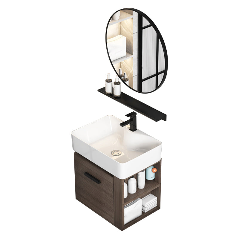 Modern Single Sink Vanity Wall Mount Brown Wooden Vanity Set Vanity & Faucet & Mirrors 19"L x 15"W x 20"H Clearhalo 'Bathroom Remodel & Bathroom Fixtures' 'Bathroom Vanities' 'bathroom_vanities' 'Home Improvement' 'home_improvement' 'home_improvement_bathroom_vanities' 7416393