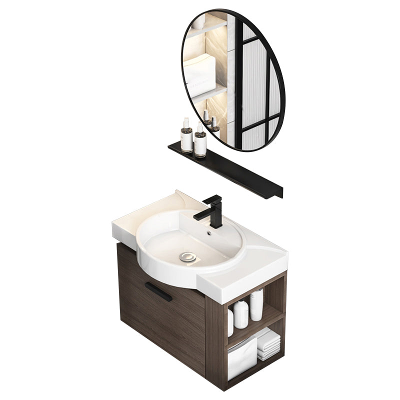 Modern Single Sink Vanity Wall Mount Brown Wooden Vanity Set Vanity & Faucet & Mirrors Clearhalo 'Bathroom Remodel & Bathroom Fixtures' 'Bathroom Vanities' 'bathroom_vanities' 'Home Improvement' 'home_improvement' 'home_improvement_bathroom_vanities' 7416400