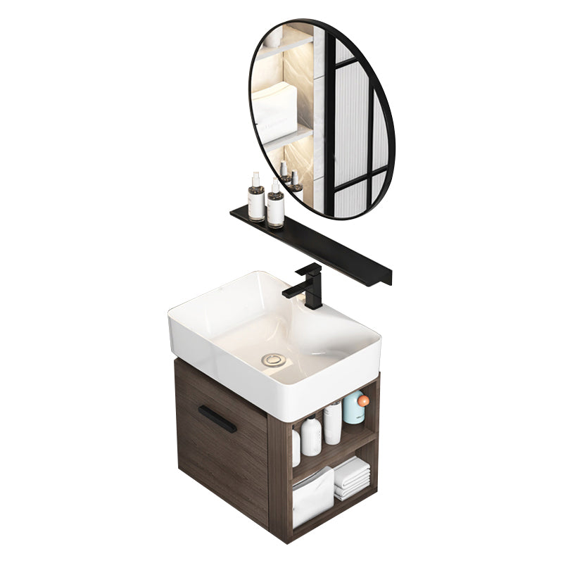 Modern Single Sink Vanity Wall Mount Brown Wooden Vanity Set Clearhalo 'Bathroom Remodel & Bathroom Fixtures' 'Bathroom Vanities' 'bathroom_vanities' 'Home Improvement' 'home_improvement' 'home_improvement_bathroom_vanities' 7416401