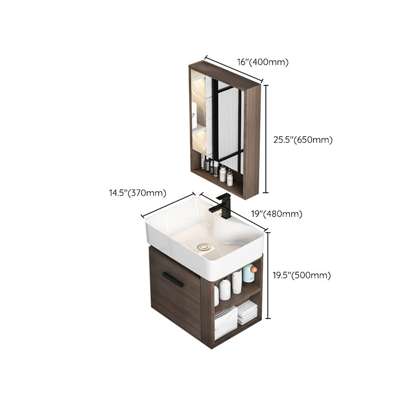 Modern Single Sink Vanity Wall Mount Brown Wooden Vanity Set Clearhalo 'Bathroom Remodel & Bathroom Fixtures' 'Bathroom Vanities' 'bathroom_vanities' 'Home Improvement' 'home_improvement' 'home_improvement_bathroom_vanities' 7416417