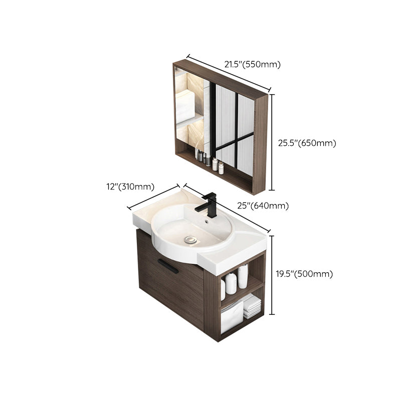Modern Single Sink Vanity Wall Mount Brown Wooden Vanity Set Clearhalo 'Bathroom Remodel & Bathroom Fixtures' 'Bathroom Vanities' 'bathroom_vanities' 'Home Improvement' 'home_improvement' 'home_improvement_bathroom_vanities' 7416421