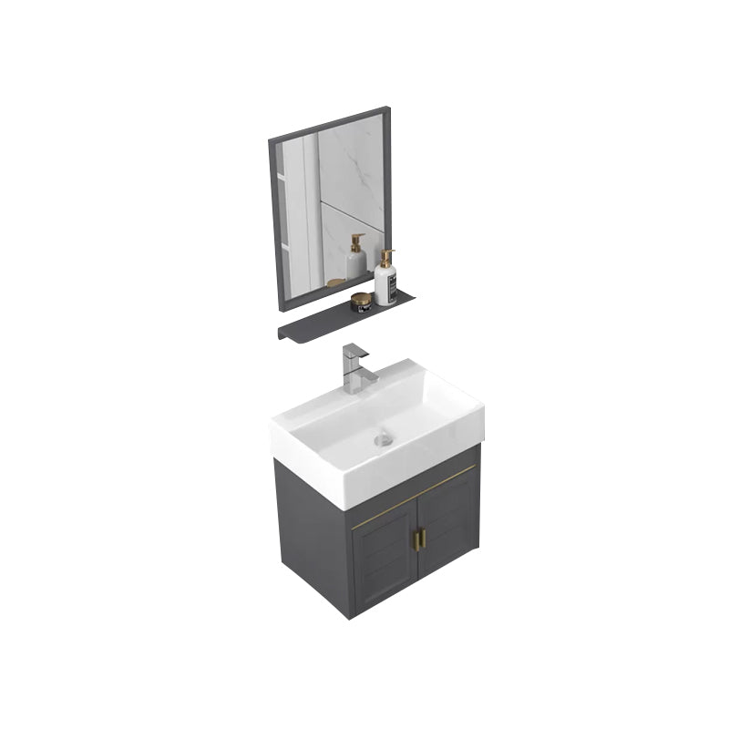 Glam Metal Base Vanity Wall Mount Bath Vanity Set with Soft Close Door Vanity & Faucet & Mirrors 21"L x 14"W x 20"H Gray Clearhalo 'Bathroom Remodel & Bathroom Fixtures' 'Bathroom Vanities' 'bathroom_vanities' 'Home Improvement' 'home_improvement' 'home_improvement_bathroom_vanities' 7416482