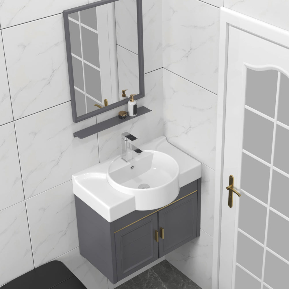 Glam Metal Base Vanity Wall Mount Bath Vanity Set with Soft Close Door Clearhalo 'Bathroom Remodel & Bathroom Fixtures' 'Bathroom Vanities' 'bathroom_vanities' 'Home Improvement' 'home_improvement' 'home_improvement_bathroom_vanities' 7416483