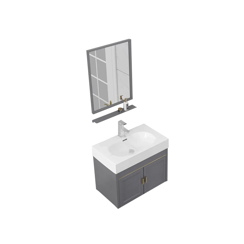 Glam Metal Base Vanity Wall Mount Bath Vanity Set with Soft Close Door Vanity & Faucet & Mirrors 24"L x 14"W x 19"H Gray Clearhalo 'Bathroom Remodel & Bathroom Fixtures' 'Bathroom Vanities' 'bathroom_vanities' 'Home Improvement' 'home_improvement' 'home_improvement_bathroom_vanities' 7416484