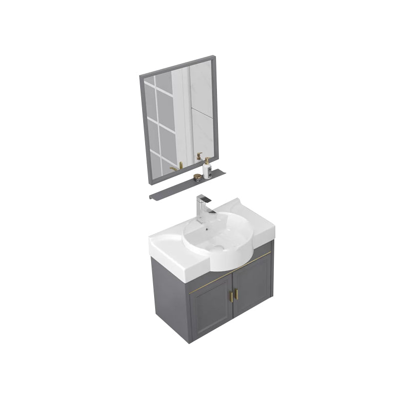 Glam Metal Base Vanity Wall Mount Bath Vanity Set with Soft Close Door Vanity & Faucet & Mirrors Gray Clearhalo 'Bathroom Remodel & Bathroom Fixtures' 'Bathroom Vanities' 'bathroom_vanities' 'Home Improvement' 'home_improvement' 'home_improvement_bathroom_vanities' 7416485