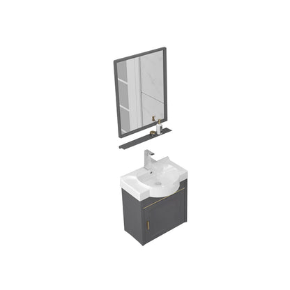 Glam Metal Base Vanity Wall Mount Bath Vanity Set with Soft Close Door Vanity & Faucet & Mirrors 18"L x 13"W x 20"H Gray Clearhalo 'Bathroom Remodel & Bathroom Fixtures' 'Bathroom Vanities' 'bathroom_vanities' 'Home Improvement' 'home_improvement' 'home_improvement_bathroom_vanities' 7416488
