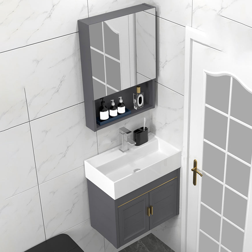 Glam Metal Base Vanity Wall Mount Bath Vanity Set with Soft Close Door Clearhalo 'Bathroom Remodel & Bathroom Fixtures' 'Bathroom Vanities' 'bathroom_vanities' 'Home Improvement' 'home_improvement' 'home_improvement_bathroom_vanities' 7416489